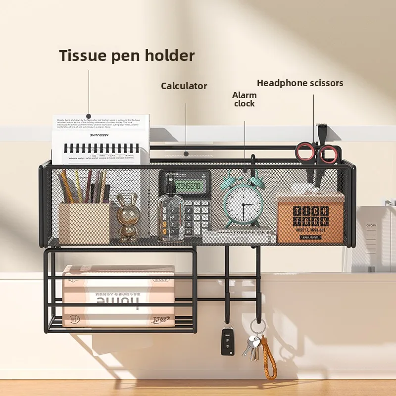 Office Partition Storage Rack / Workstation Organizer: Metal Desktop Divider Hanging Basket & Wall-Mounted Tissue Box Holder. - 3