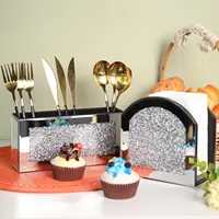 Mirror Napkin Holder,Crystal Crushed Diamond Vertical Holder,Cute Glass Mirror Napkin Holder for Counter or Table 1