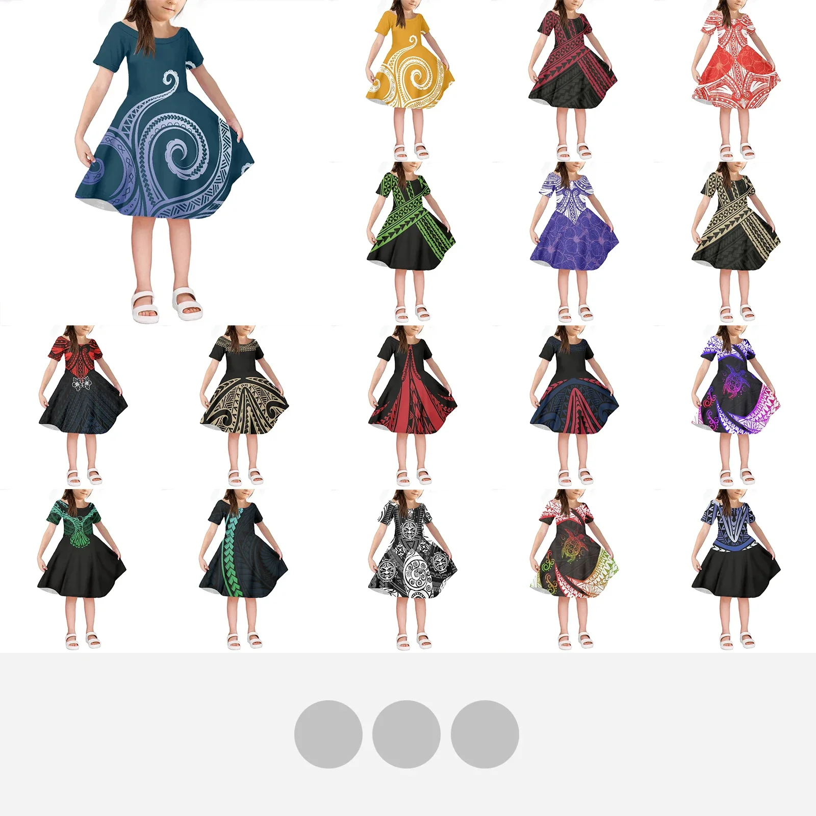 

2021 New Summer Polynesian Tribal Vintage Tattoo Prints Girls Dress Round Neck Cute Short Sleeve Cute Cottagecore Dress Kids