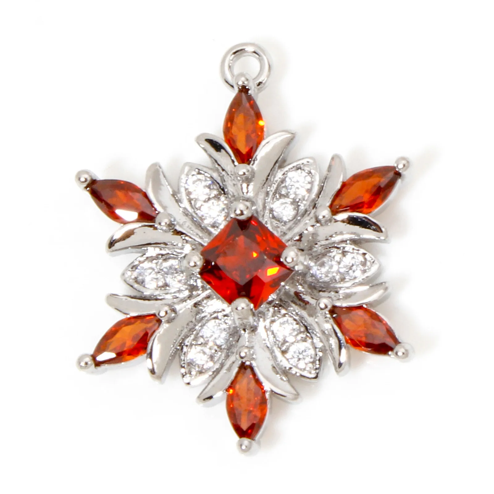 1 Stück Messing Weihnachts anhänger Schneeflocke klar Zirkonia mehrfarbige Strass Anhänger für Halskette Herstellung 20,5mm x 16mm – Detail 6