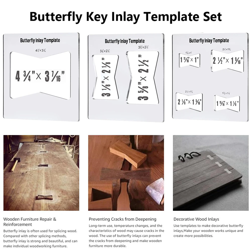 3Pcs Butterfly Inlay Template Woodworking Bowtie Key Wood Bow Tie Mortise Inlays Bushing Router And Decorative Templates I3238335913 - View #4