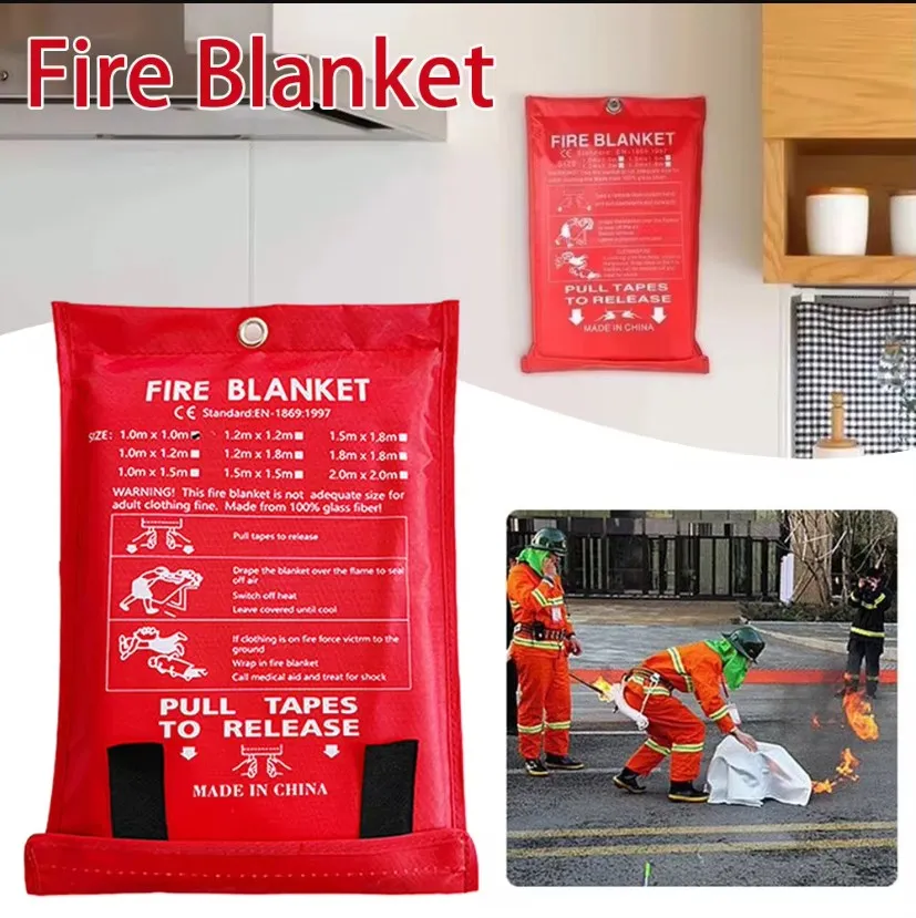 1.2m Portable Fire Blanket Fire Flame Retardant Emergency Survival Shelter Safety Cover Reusable Extinguisher Fireproof Mat