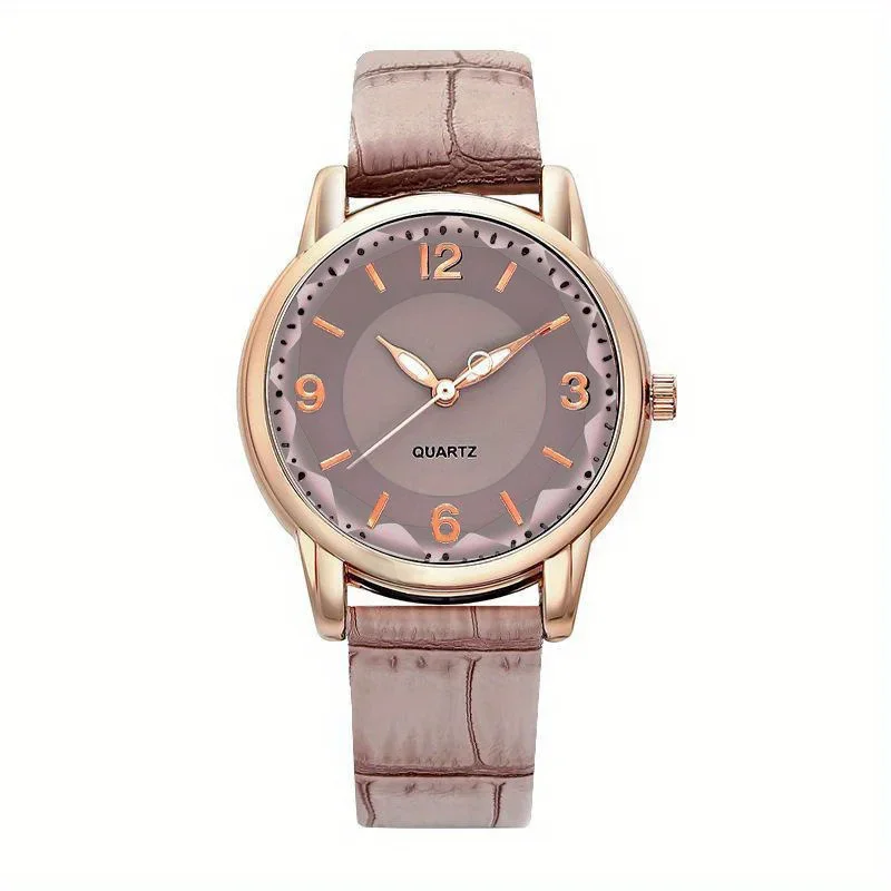 Women's Luxury Leather Strap Quartz Watch with Polygon Glass Dial