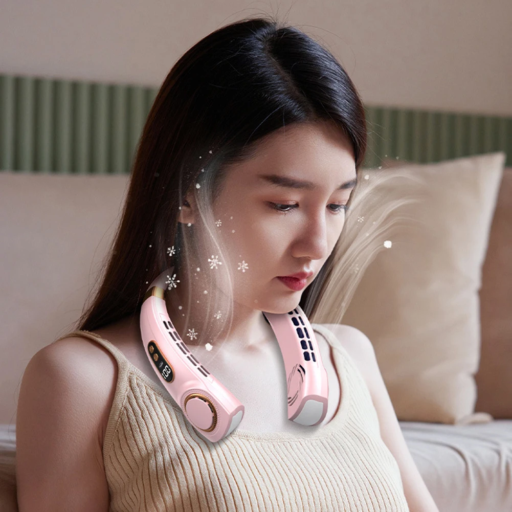 1800mAh USB Hanging Neck Fan Portable Bladeless Mini Rechargeable Mute LED Digital Display 5 Speed Electric Air Cooler Handheld