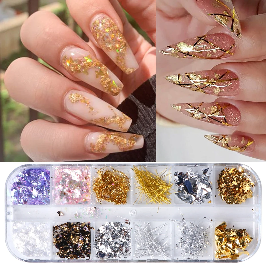 Nail Powder Nail Flakes Nail Glitter Nail Decoration Nail Decorations 12 Color Fire Opal Nail Powder Flakes Aurora Glitter Sequins For Nails Sparkly Gel Polish Sticker 3D Manicure Accessories BEOBR