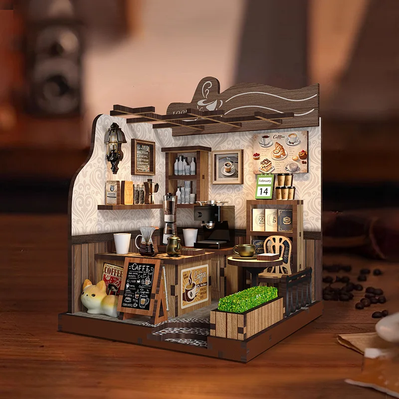 Rustic Wooden Coffee Cottage DIY Miniature Kit - Charming Home Decor & Unique Gift Idea