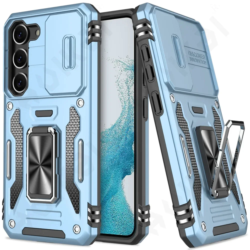 Case For Samsung S25 S24 S23 S22 S21  Ultra Plus FE A55 A35 A15 A54 A56 A36 4G 5G Ring Stand Armor Slide Camera Kickstand Cover