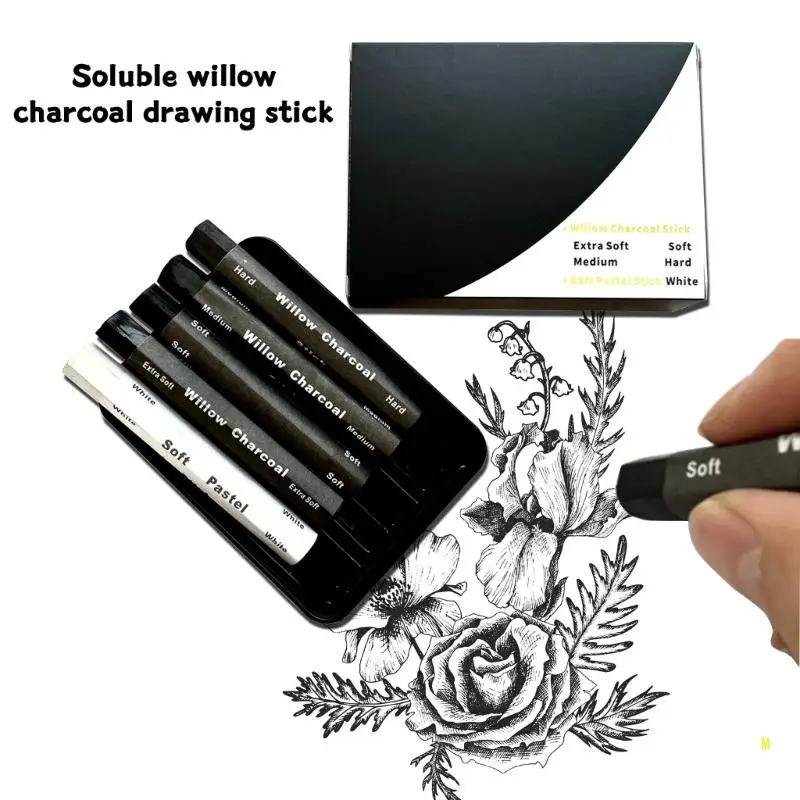Charcoal Drawing Set Charcoal Sticks Artist Charcoal Pencils Water Soluble Charcoal Strips for Drawing Sketching Shading F19E 4
