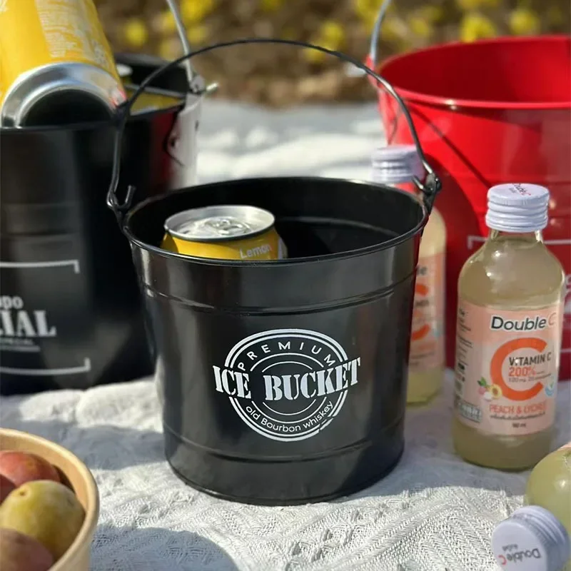Commercial Ice Bucket Beverage Beer Barrel Outdoor Household Ice Cube Milk Tea and Cola Creative Iron Bucket Cooling Barrel