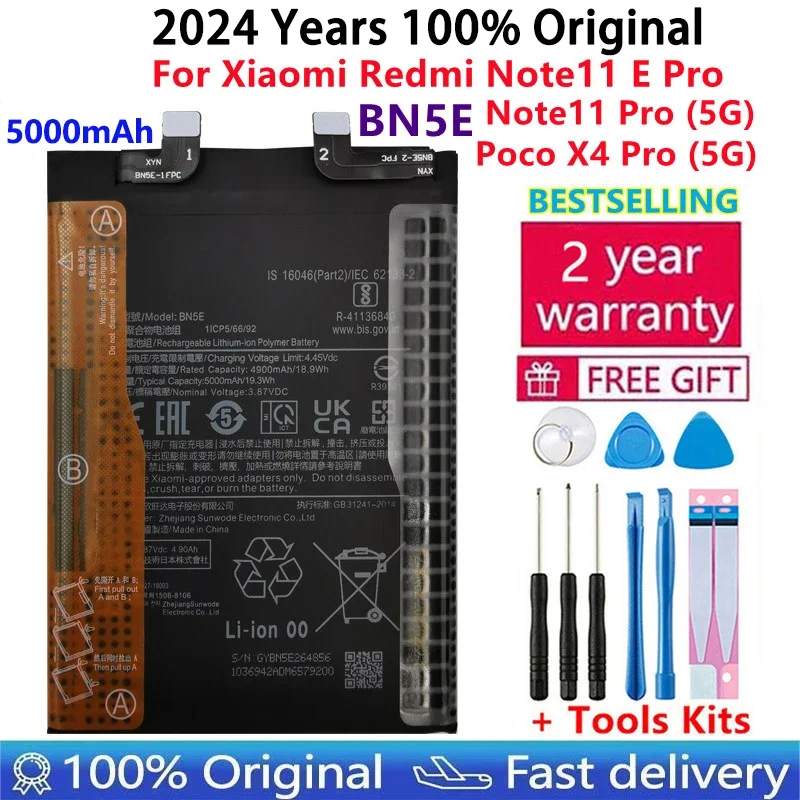 

2024 Original New High Quality 5000mAh BN5E Battery For Xiaomi Redmi Note 11 11E Pro 5G/ POCO X4 PRO 5G Mobile Phone Batteries