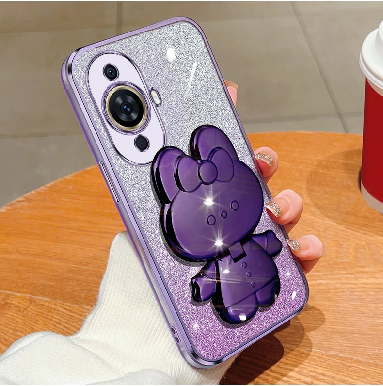 Honor8 Glitter Kaninchen Make-Up Spiegel Halter Fall Für Huawei Honor X8 8 X30 X40 X10 X20 50 9a 9 pro Weiche Abdeckung_voghion.com