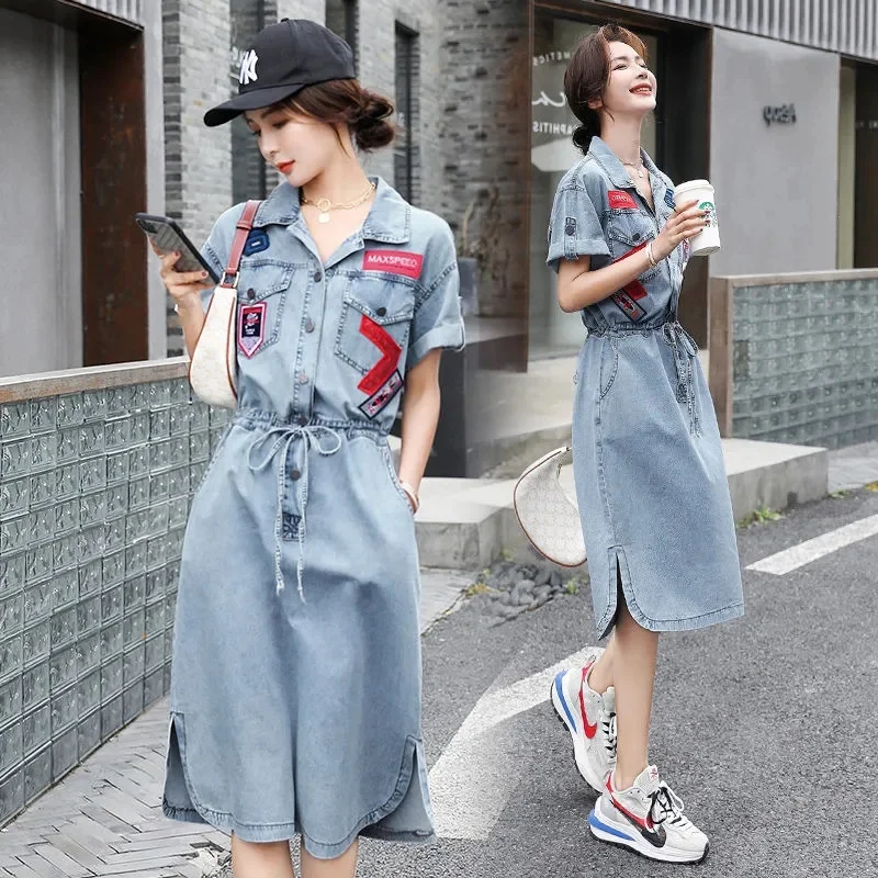 

Belt Denim Dress Women's Summer Dress Thin Section 2022 New Temperament Waist And Thin European Fashion Mid-Length Cotton Dress