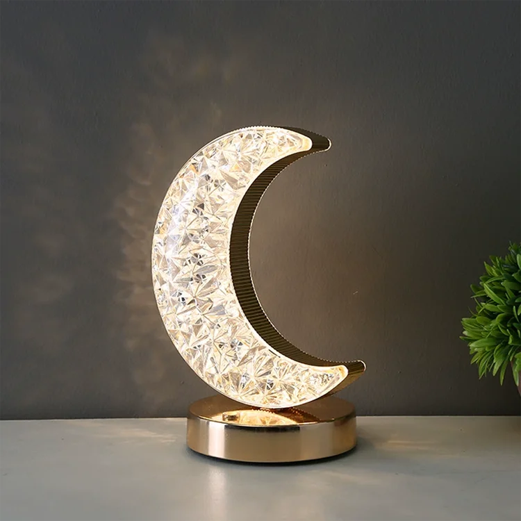 

Christmas gift moon shape mini table lamp wireless portable gold camping lamp indoor home decor USB rechargeable led night light