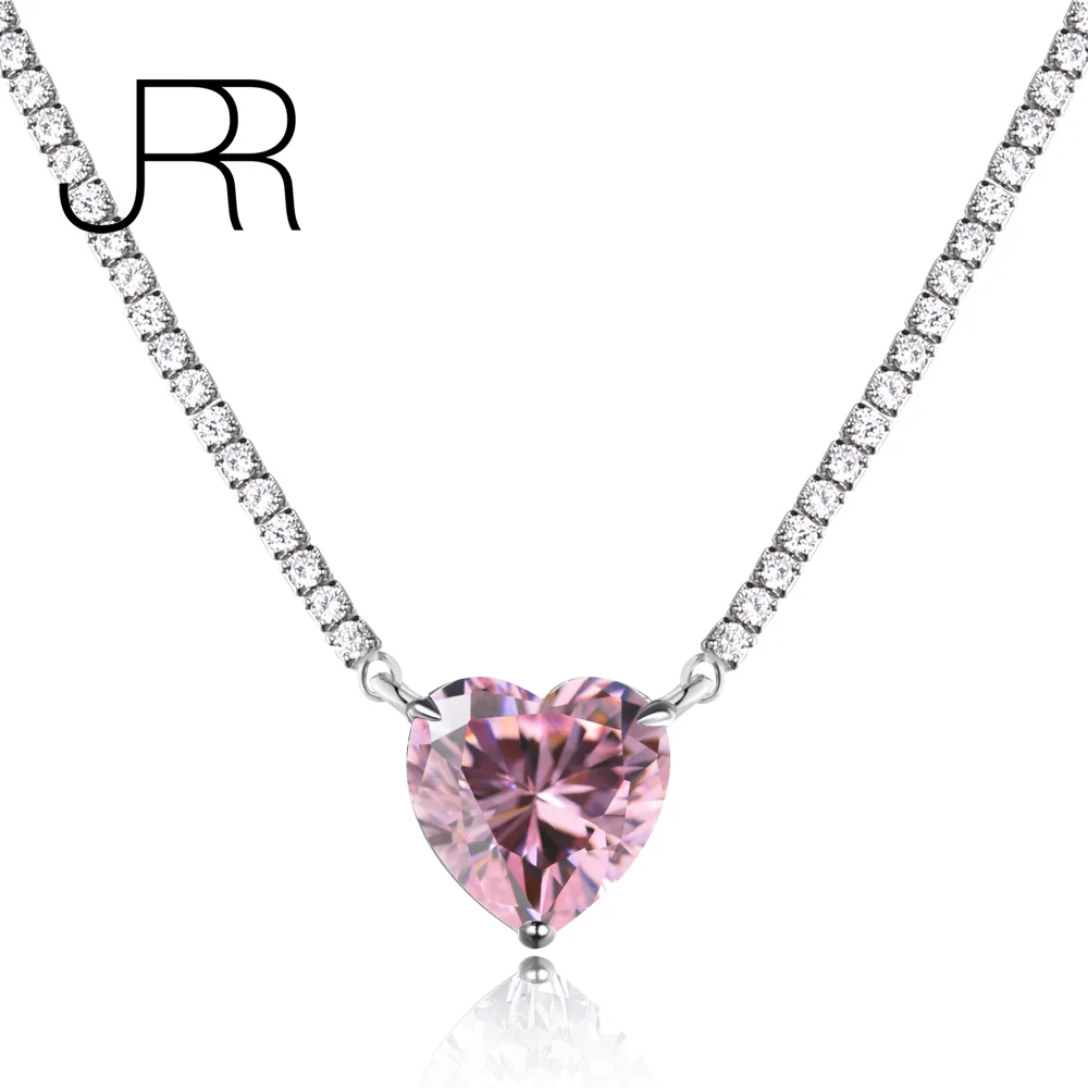 Luxury Heart 925 Sterling Silver Pink Diamond Earrings Necklace