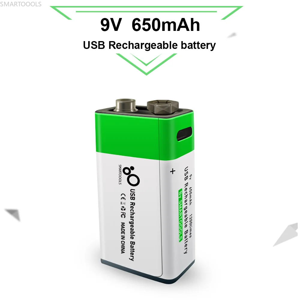 Перезаряжаемый литий-ионный аккумулятор YouTu 9 в USB, 650 мАч, экологически чистый, 1200 использований, зарядка Type-C, быстрая зарядка 1,5 ч, литий-ионный