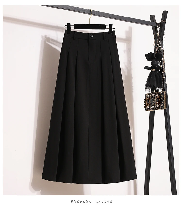 Elegant Women Long Black Suits Skirts For Female Pockets OL Casual