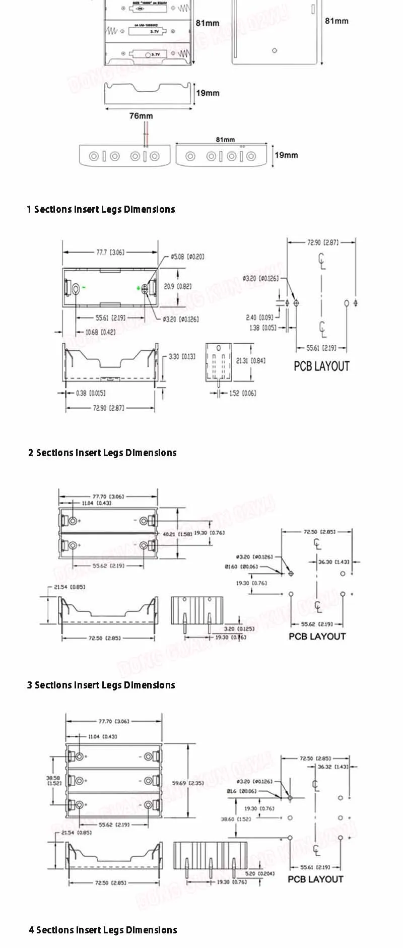 18650/26650 Batteriehalter mit Schalter & Abdeckung, DIY Batterie-Organizer-Box 1/2/3/4 Fächer, Kabel-PCB-Anschlüsse Batterie-Aufbewahrung – Detail 3
