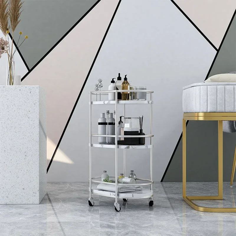 Nordic Iron Marble Pattern Salon Trolleys Beauty Salon Tool Carts With Wheels Nail Professional Storage Shelf Home Snack Cart