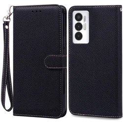 Premium Wallet Leather Flip Cover - Elegant Phone Case with Bumper Protection for Tecno Pova 3 (Black - Strap)