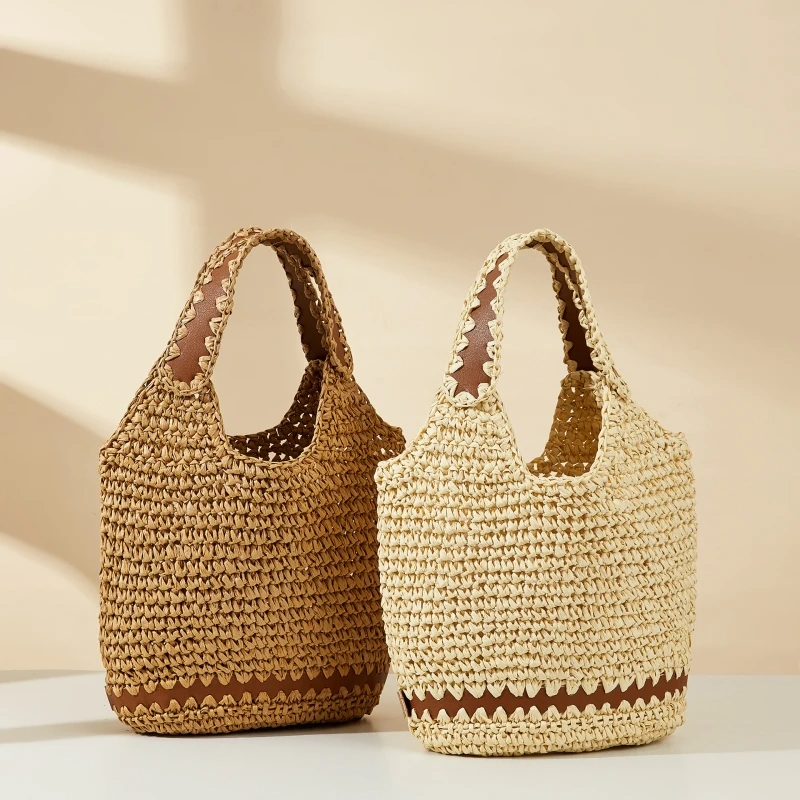 

Women's Casual Hand-made Paper Weaving Straw Bag Female Bohemian Shoulder Bags Summer Large Capacity Travel Shopping Tote Bag