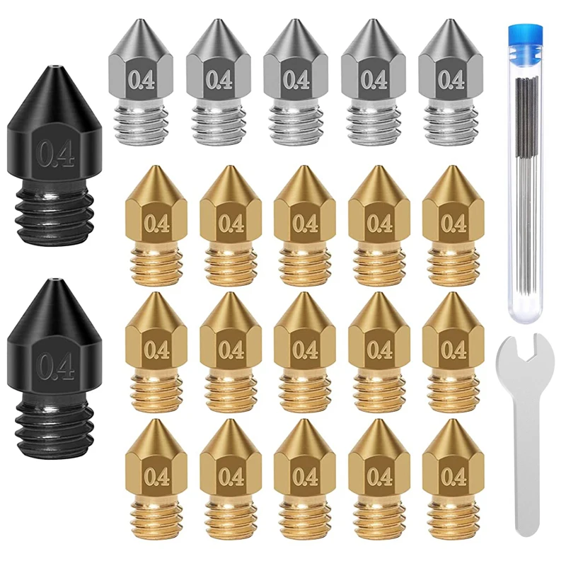 

22PCS Hardened Steel Brass MK8 0.4mm Nozzle with Cleaning Tool Kit for Ender 3 CR10 Anycubic Kobra Mega Makerbot Prusa i3 KP3S