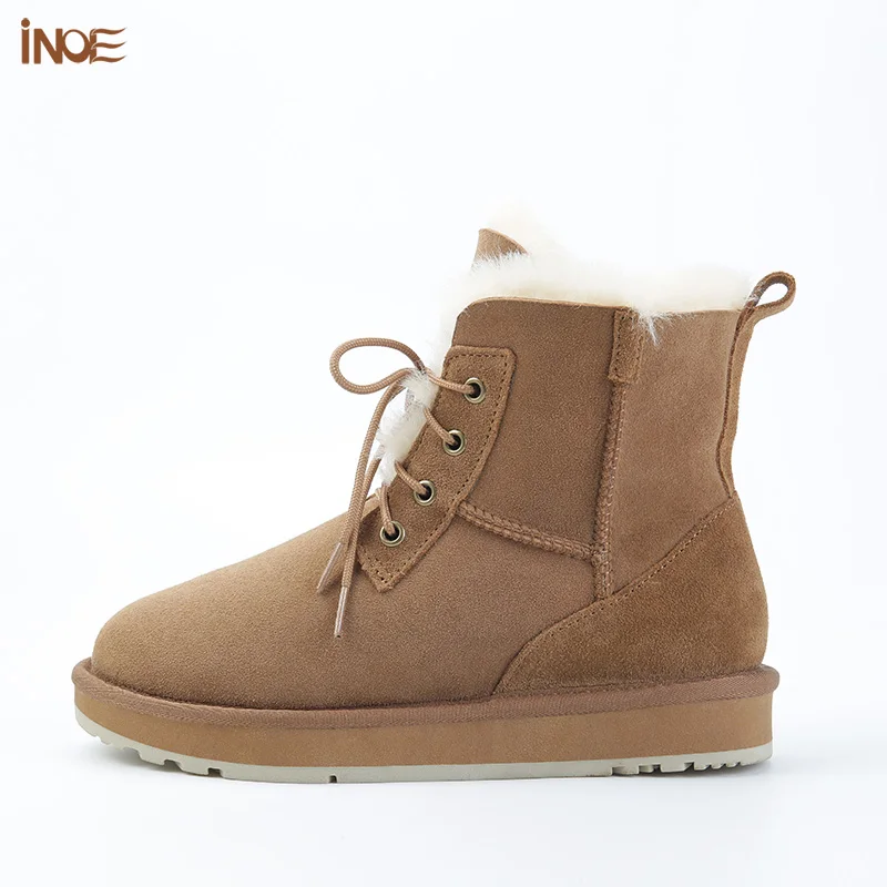 Women Fashion Casual Short Winter Snow Boots Sheepskin Suede Leather Shearling Sheep Fur Wool Lining Warm Shoes Waterproof women snow boots