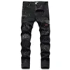 Men's Trendy Skinny Jeans with Knee Zipper Motorcycle Style Ripped Denim Pants Casual Versatile Bottom Wear from Mainland China
