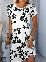 Robe d'été élégante à motif floral pour femme, style streetwear, manches courtes, col rond, collection 2026 2