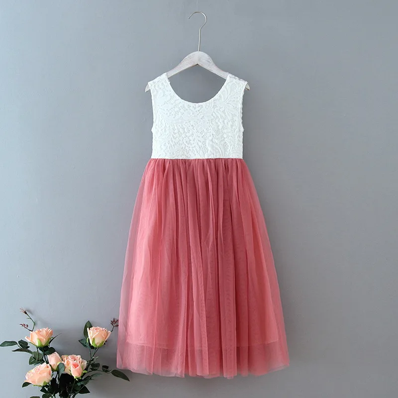 Summer New Girl Princess Dress Eyelash Back Lace Flat Tulle Bohemian Holiday Beach Dress Wedding Party E13843