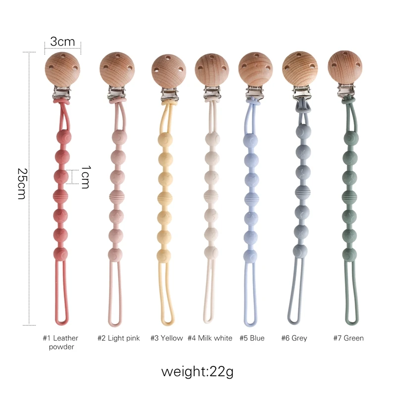 Beech Wood Chew Bead Pacifier Clips Dummy Chain Holder Newborn Soother Chains Nipple Holder For Babies Teething Toy Baby Chew 6