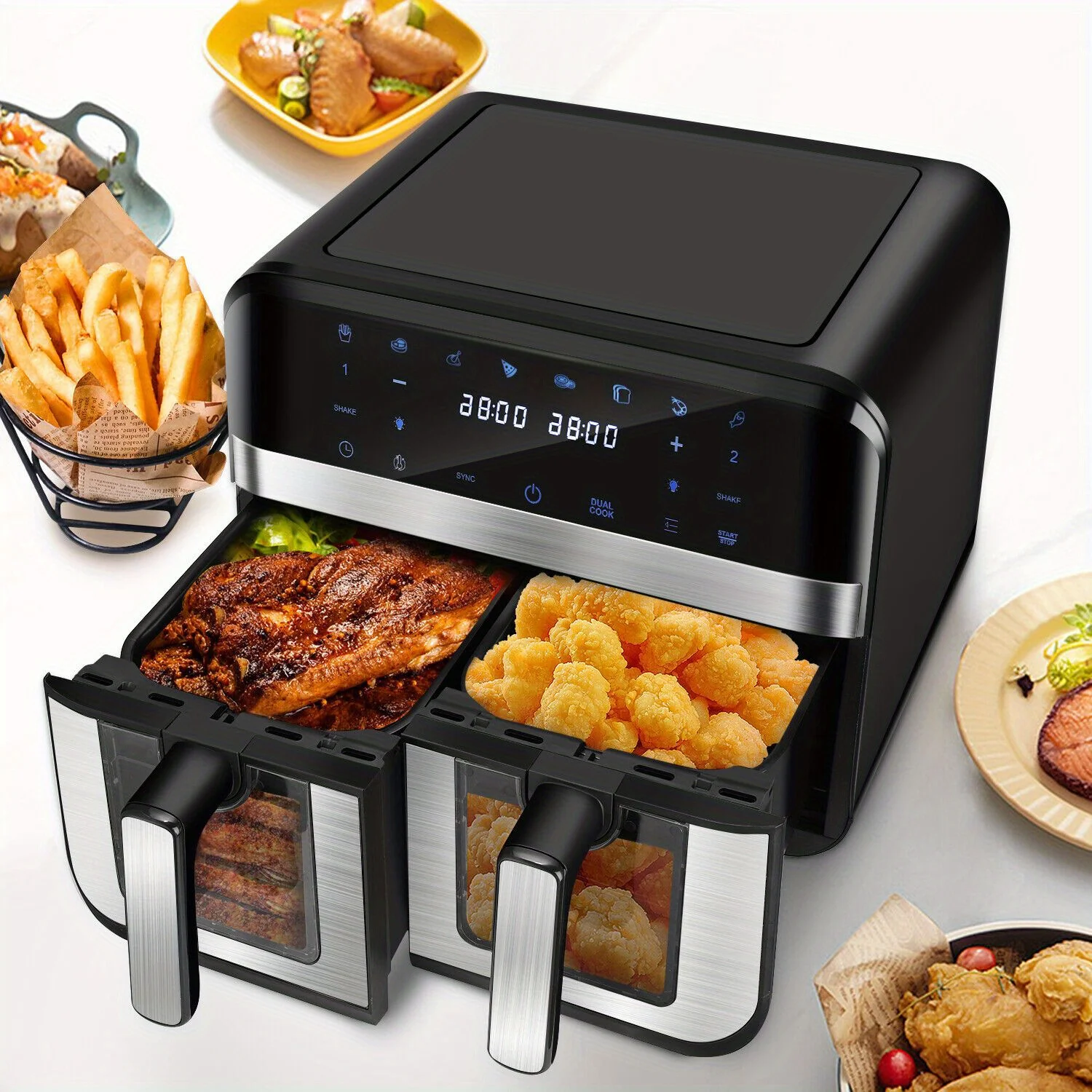 Air Fryer Dual Zone 2 Drawe Efficient With Rapid Air Circulation | Fully Adjustable+8Pre-sets For Healthy Oil Free قلاية هوائية 3