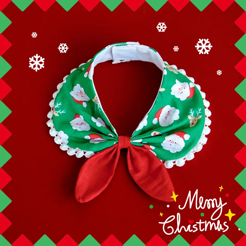 Pet Supplies Santa Claus Snowman Lace Bib Easy To Wear with Sticky Buckle Cartoon Pet Saliva Towel Bow Tie