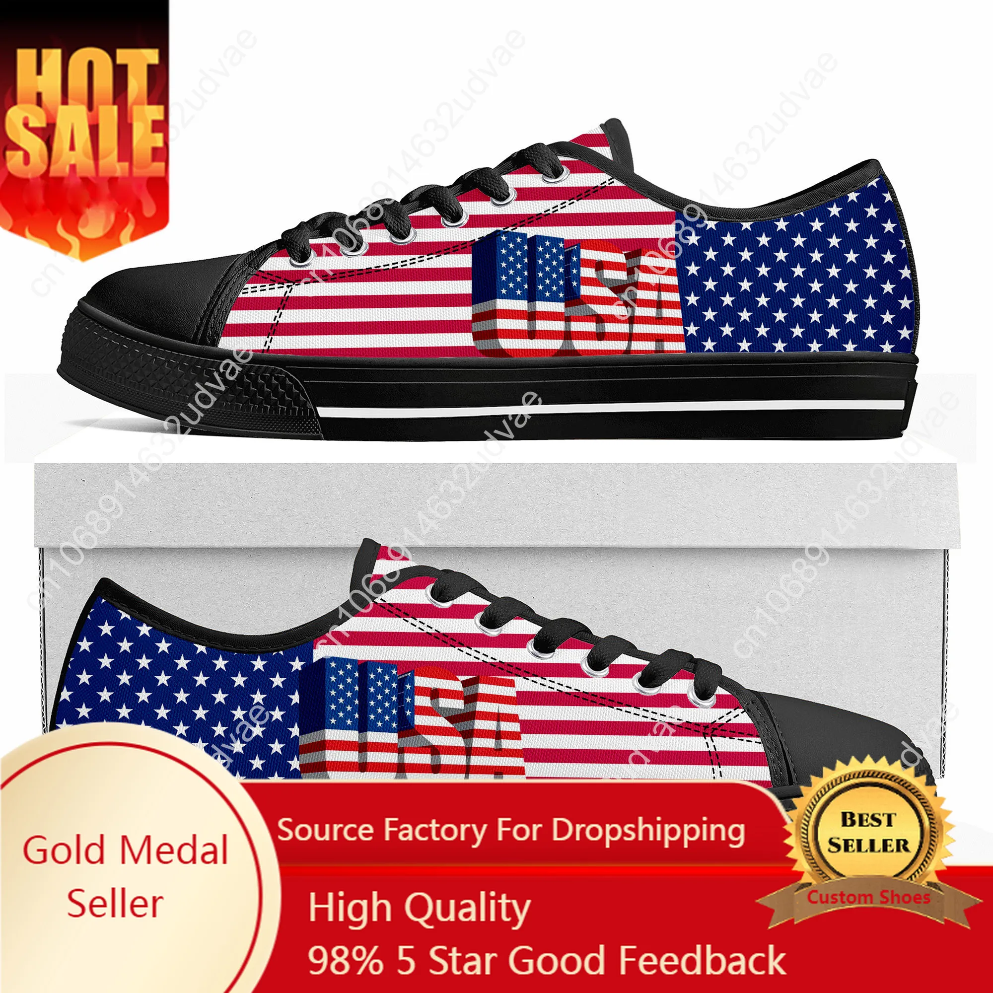 

USA Flag America Red Blue White Art Low Top Quality Sneakers Mens Womens Teenager Canvas Sneaker Casual Couple Shoes Custom Shoe