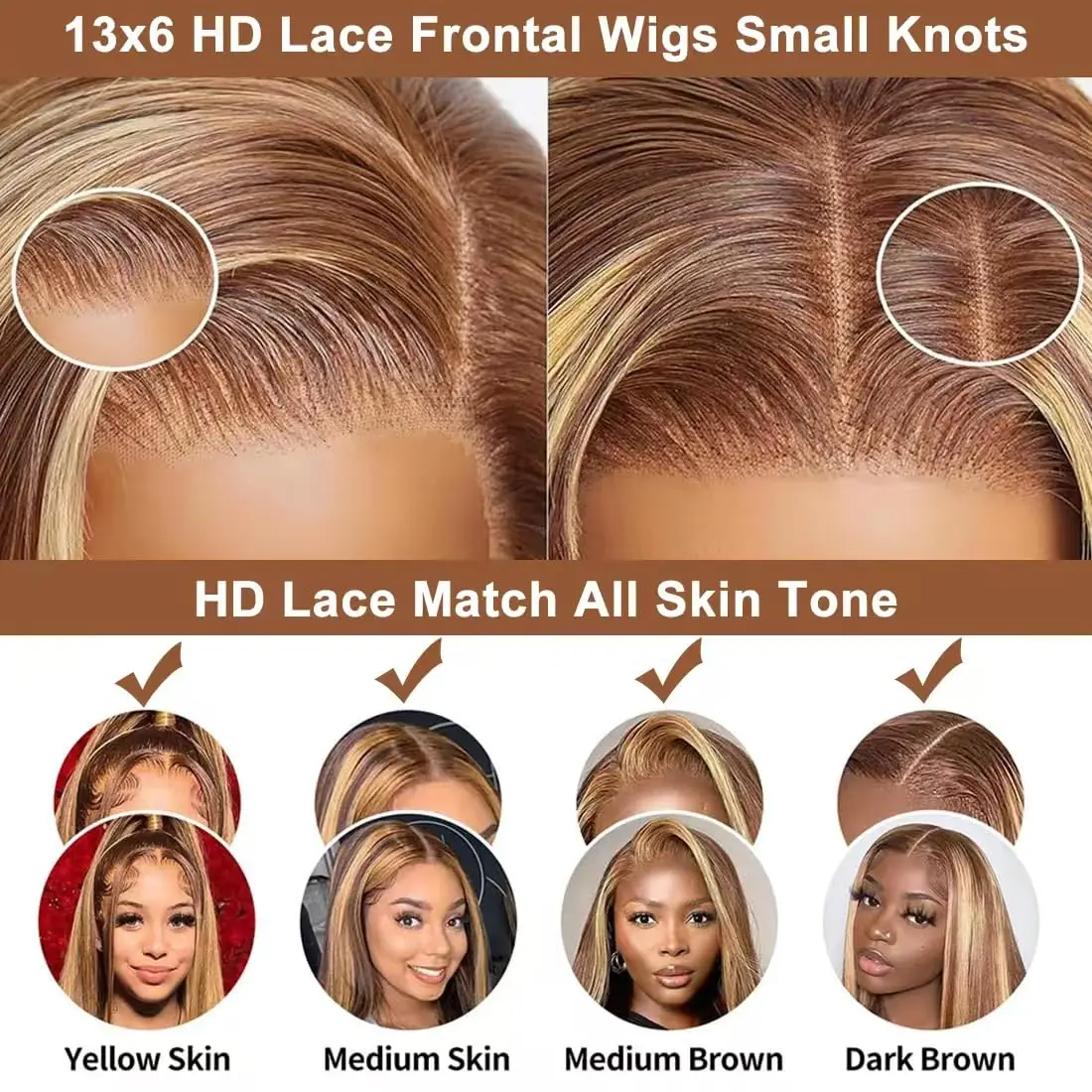 Ombre HD Lace Front Wig Human Hair Highlight 13x4 HD Straight Lace Front Wigs 200% Density 4/27 Honey Blonde HD Lace Front Wig