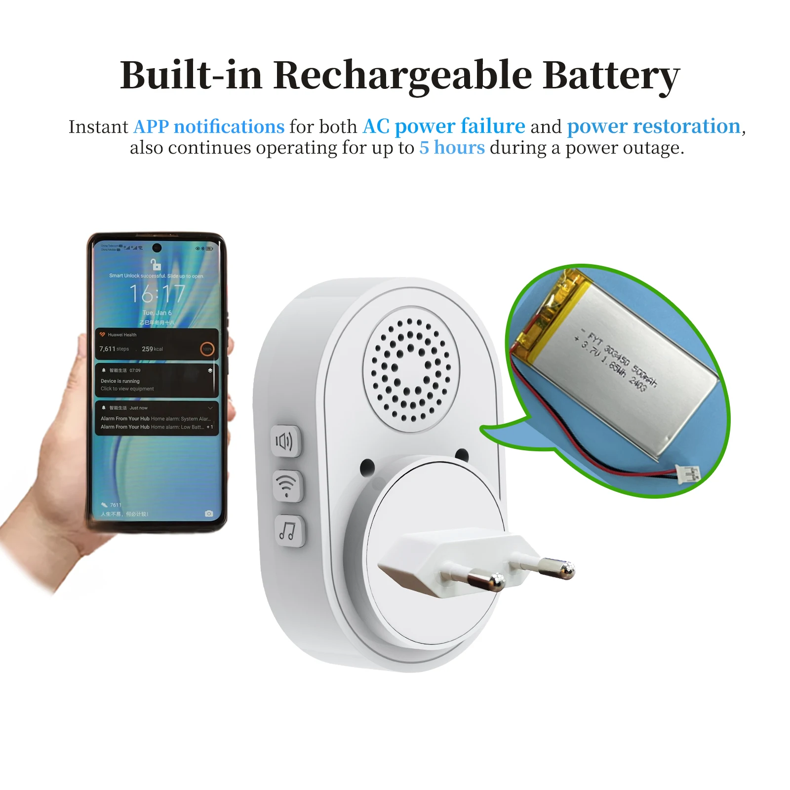 Backup battery inside WiFi alarm hub