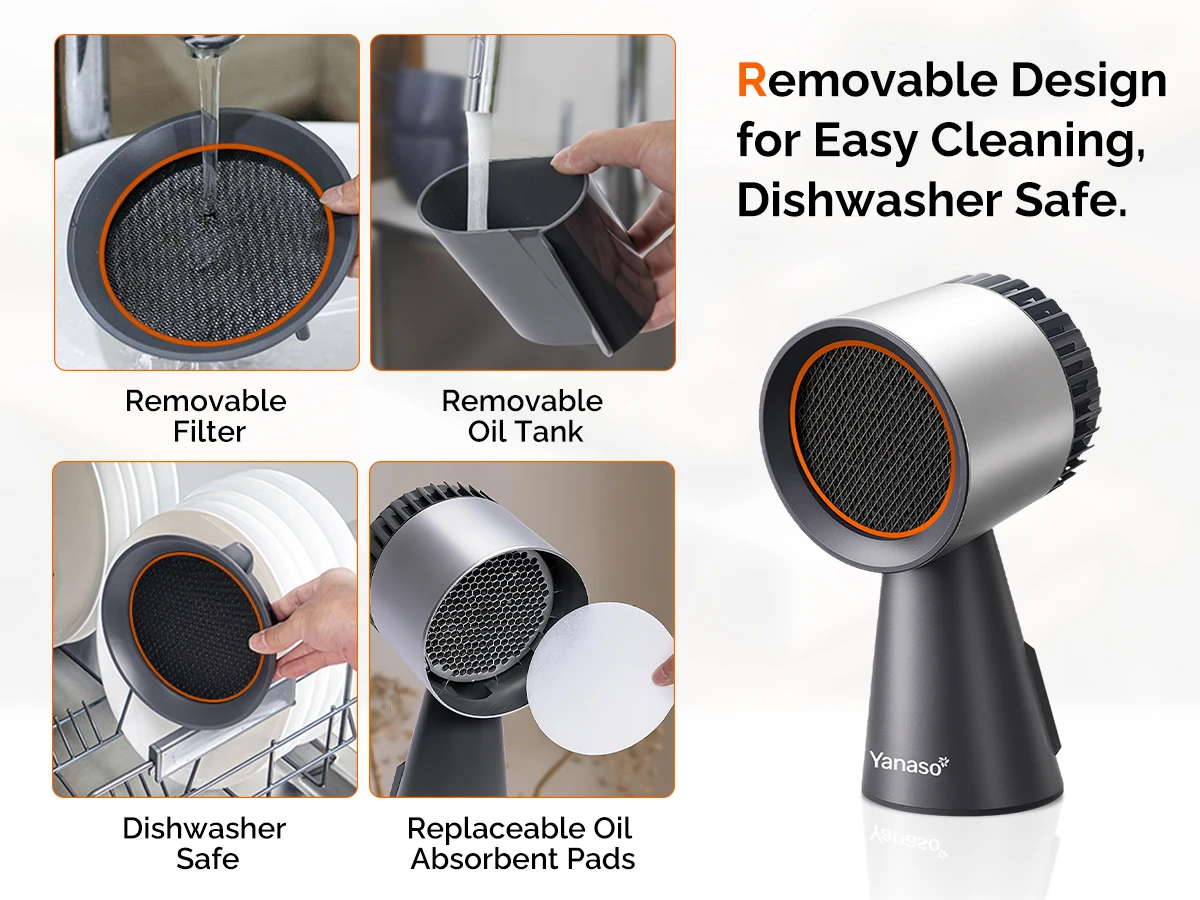 Portable Kitchen Range Hood, Quiet 3-Speed Countertop Exhaust Fan w/ Dual Carbon Filters, Oil Cup, Detachable, for Apartments, D 2