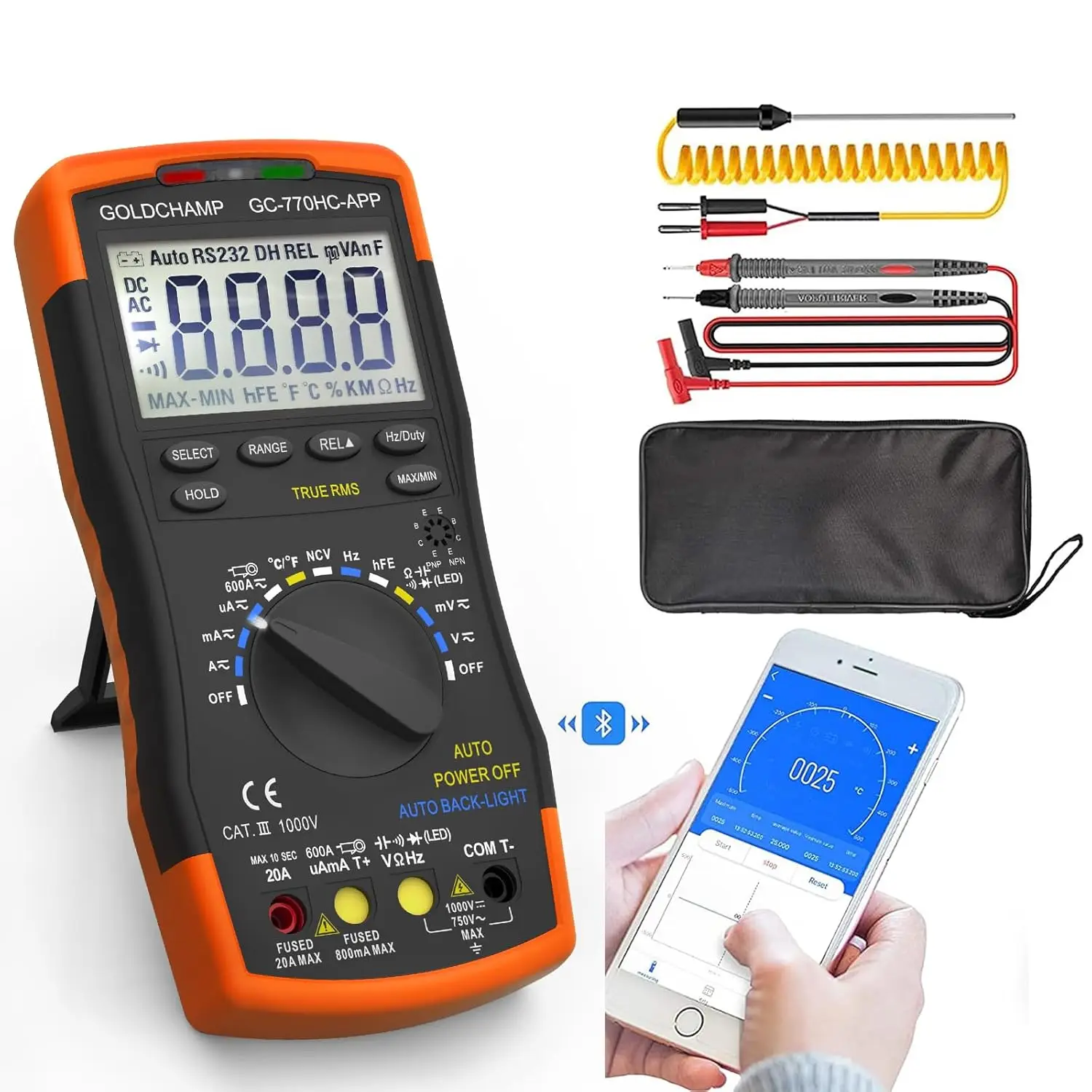 Amp Meter 6000 Counts Digital Multimeter with Bluetooth APP Multimeter DC AC Voltmeter DC AC Current Capacitance Ohm Meter NCV