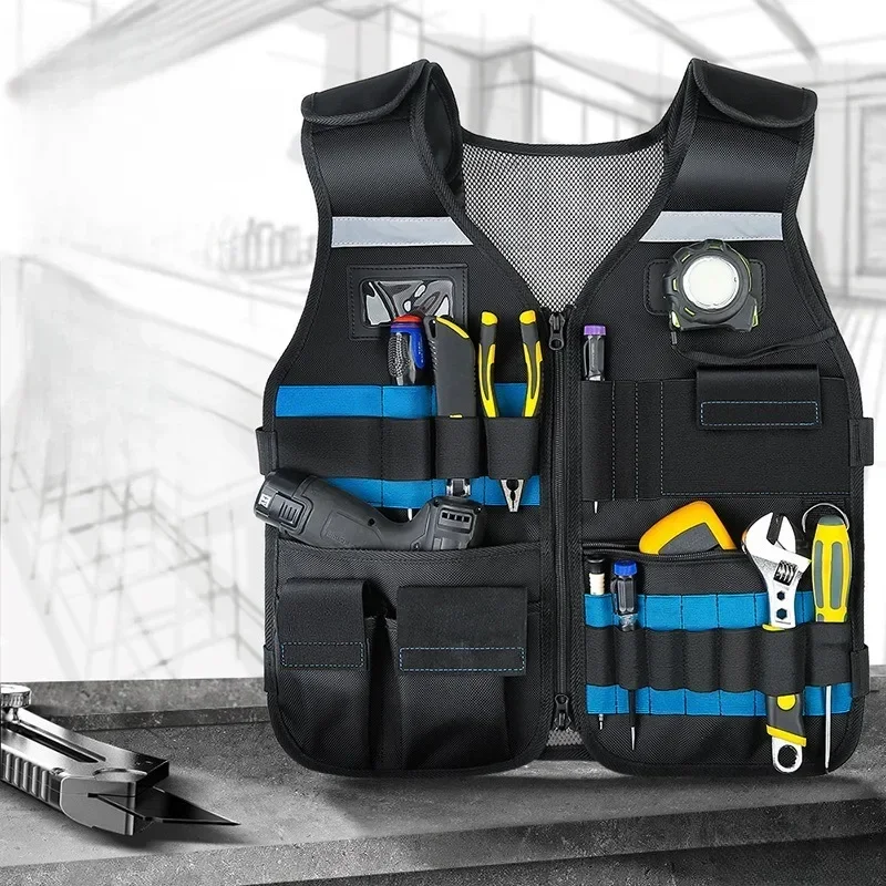

Electrician Carpenter Work Vest Multi-functional Electrician Hardware Storage Bag Tool Vests Adjustable Pockets