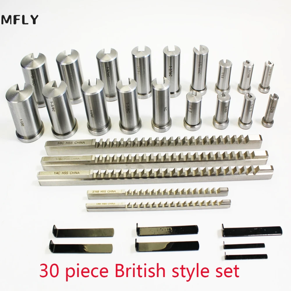 30pcs Keyway Broach Set Inch Sized 5pcs Broaches 1/2''-1-1/2'' 18pcs Bushings and 7pcs Shims HSS Keyway Tool for CNC Machine New