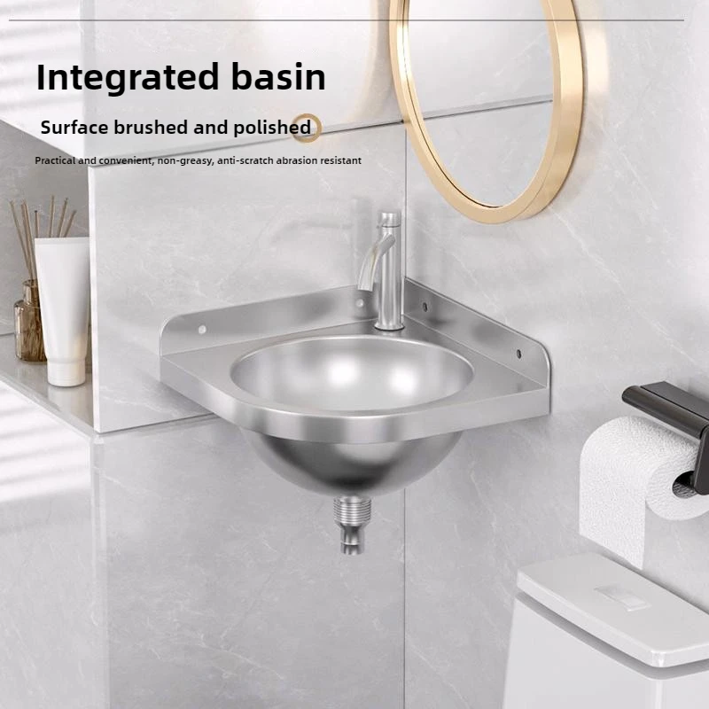 304 Stainless Steel Triangular Sink Scratch-Resistant Corner Washbasin Compact Wall-Mounted Sink for Small Spaces 4