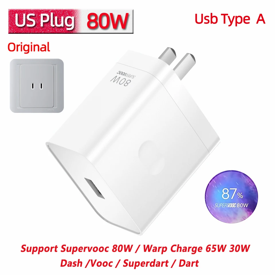 Original OnePlus SuperVOOC 80W Fast Charging Adapter with 100W Type-C Cable