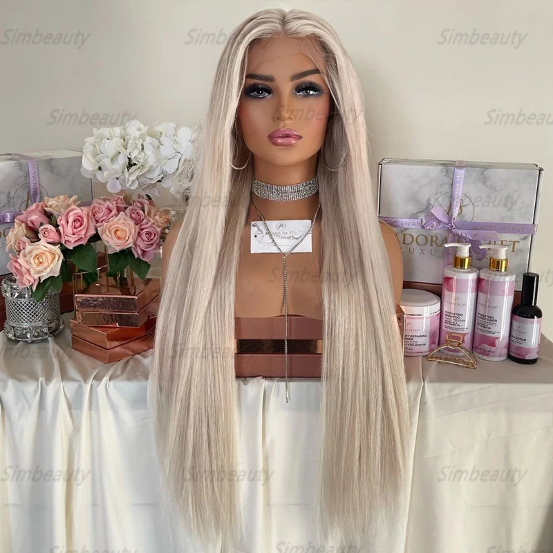 Icy Platin Blonde Seidige Gerade 100% Menschliches Haar Perücken mit Baby Haar Invisible Transparent 13x6 Spitze Vorne Perücken gebleichte Knoten