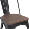 Metal Dining Chair Stackable Industrial Vintage Kitchen Chairs Indoor-Outdoor Bistro Cafe Side Chairs with Back and Wooden Seat 3