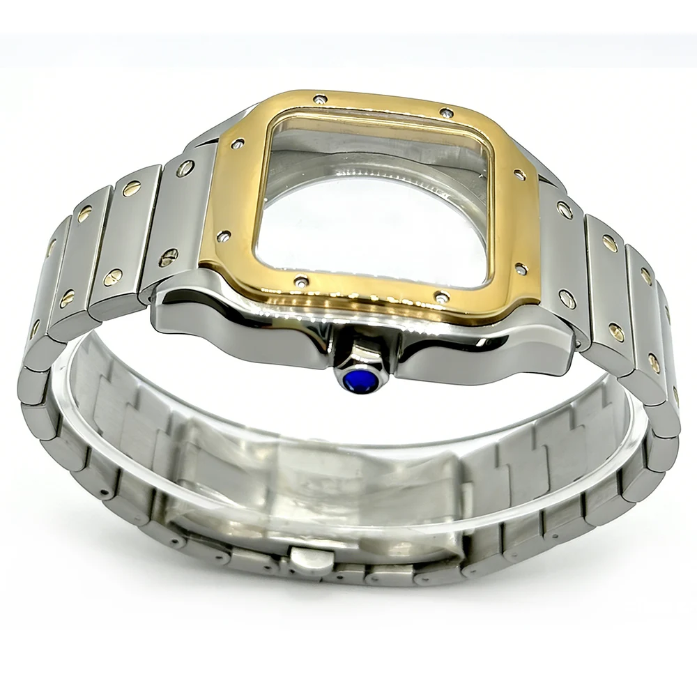 Golden Stainless Steel Waterproof Watch Case and Strap for 38MM Square Men's Watch