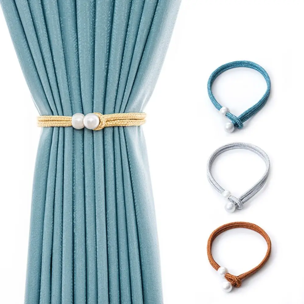 Modern Small Pearl Pearl Curtain Clip With Strap Adjust Length Freely Curtain Holders Exquisite Pull-Out Tie Rope Home