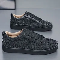 Fashionable Casual Shoes for Men Rivet Decorated Trendy Youth Low Top Board Shoes Spring Autumn Winter Summer Seasonal Wear