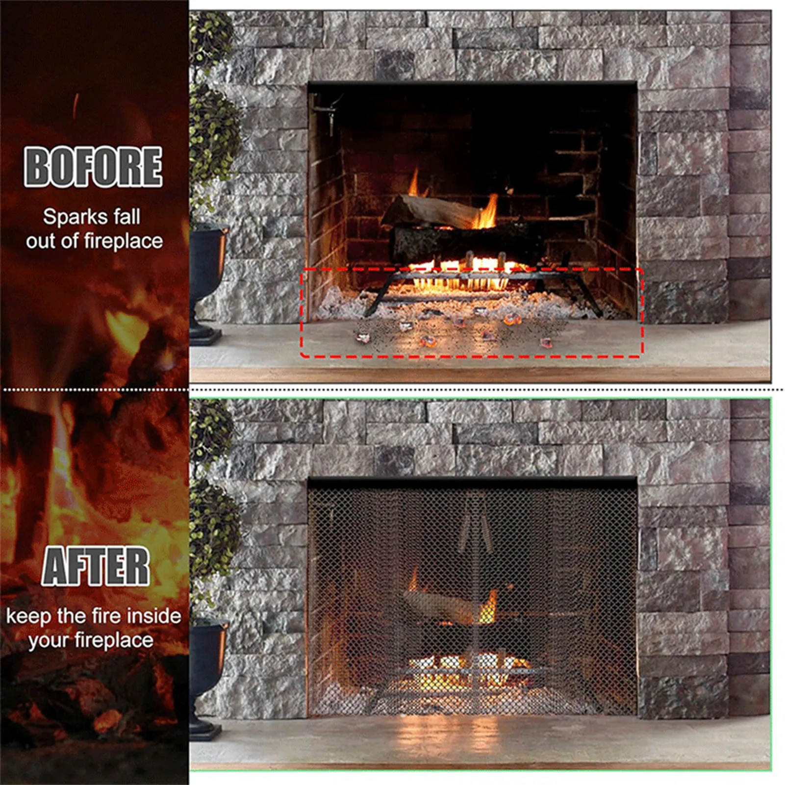 Fireplace Safety Screens High Temperature Resistant Mesh Door with Fine Grids Suitable for Home Wood Burning Fireplaces Safety