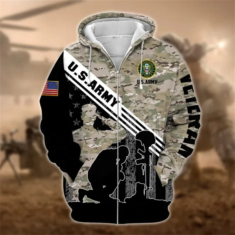 

Autumn 3D Print United States Soldiers Armys Veterans Zip Up Hoodies Kid Fashion Cool Camouflag Streetwear Top Zip Up Hoodie Men