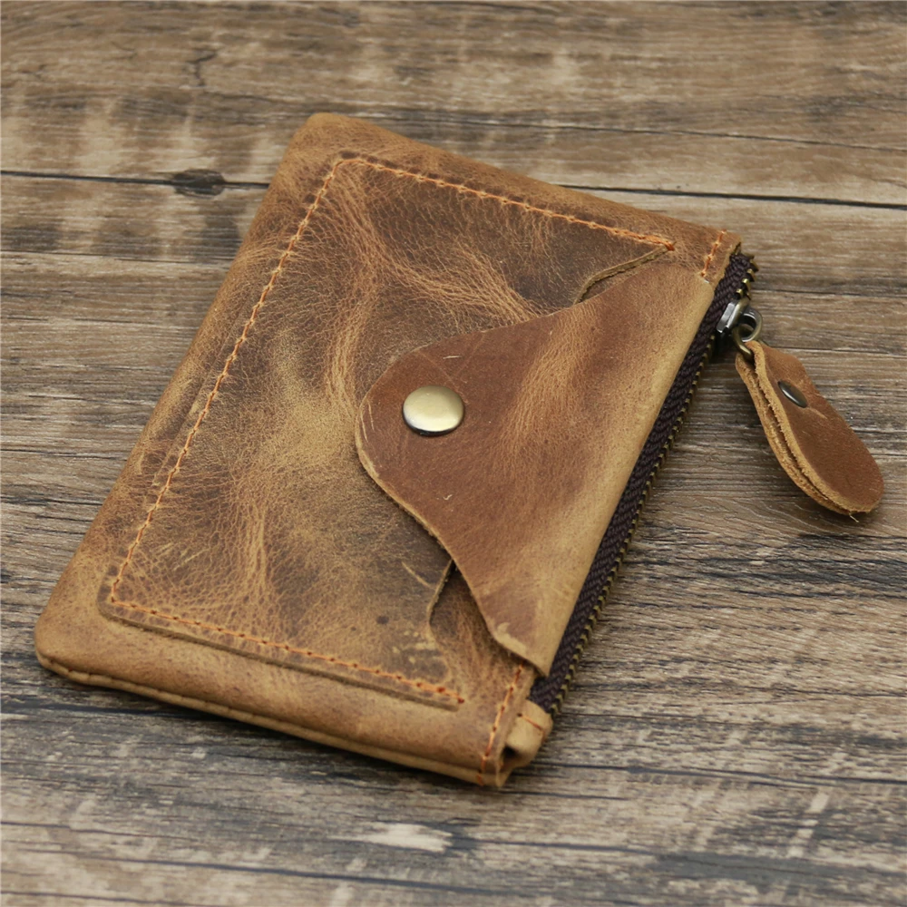 Coin Purse Coin Wallet Change Bag Women Wallet Card Wallet Men's Handmade Vintage Genuine Leather Coin Purse Women Casual Zipper Coin Bag Pouch Card Holder Cowhide Leather Purses Wallets