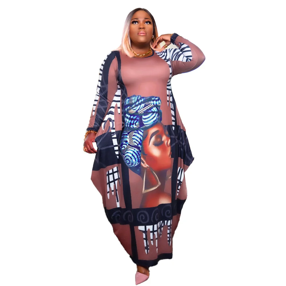 Africa Clothing 2022 Spring Fashion Style African Women Polyester Printing O-neck Long Dress African Dresses for Women African Clothes 2XL-5XL formal dresses south africa Africa Clothing